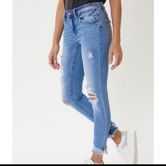 KANCAN Destroyed Double Frayed Hem Jeans - Picture 2 of 6